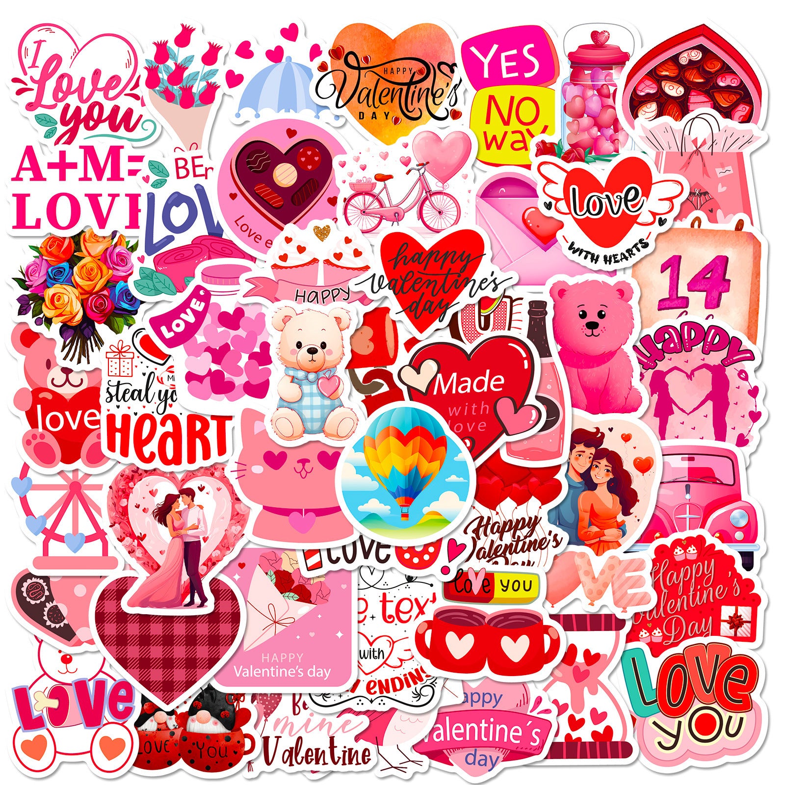 Wholesale 50pcs Valentine' s Day Stickers,  Love Wedding Valentine' s Day Stickers
