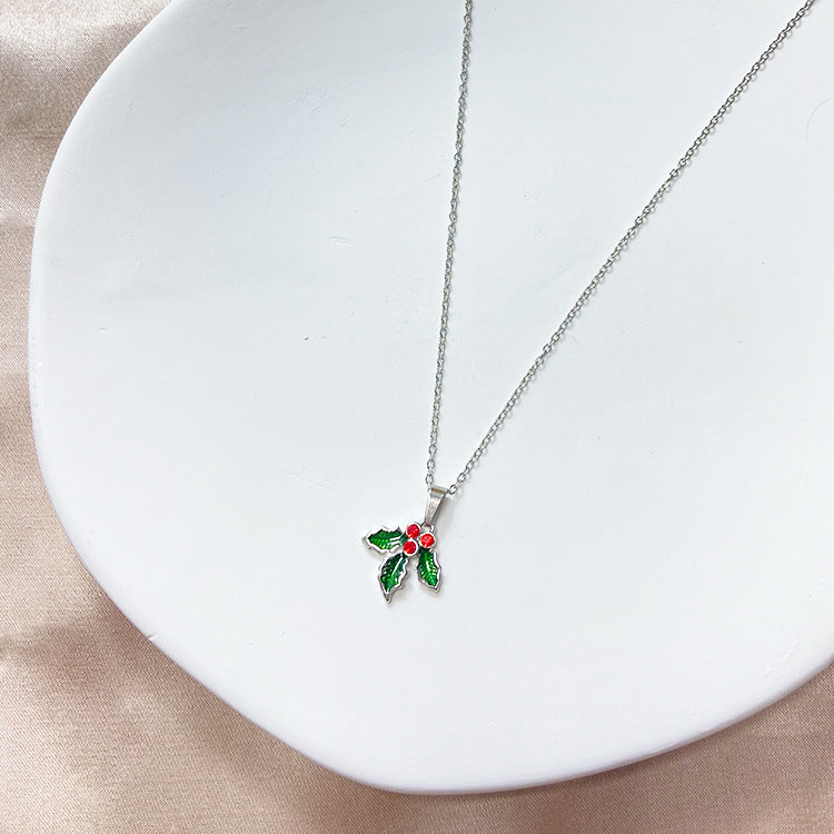 Wholesale Christmas Series Diamond Wreath Stainless Steel Necklaces