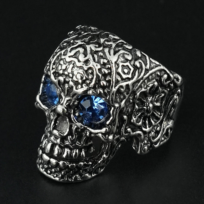 Wholesale Crystal Color Eyes Skull Open Adjustable Ring