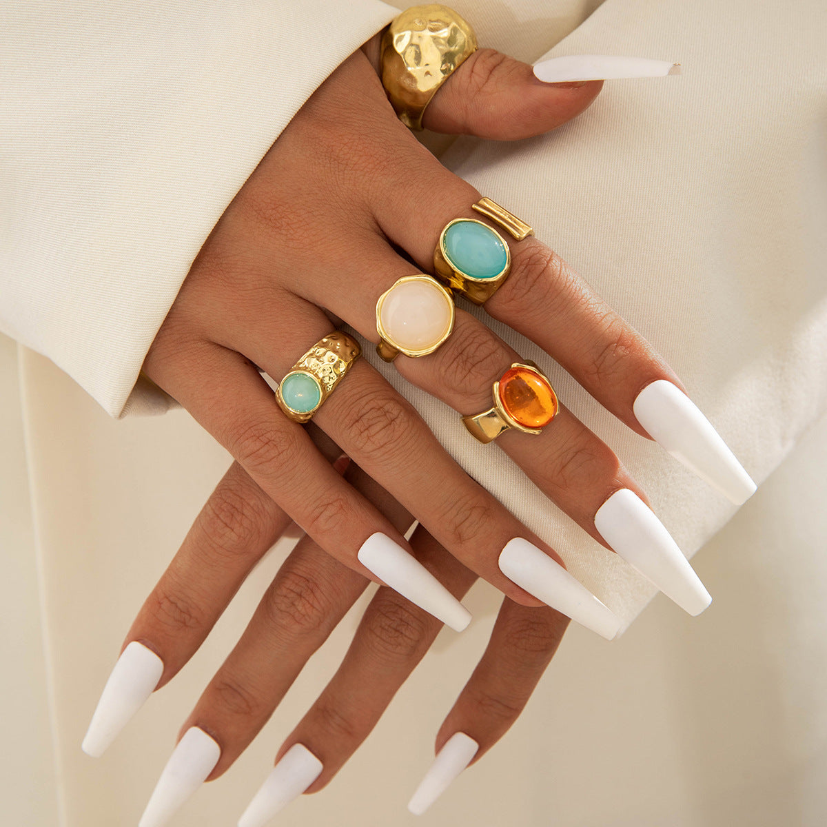 Wholesale Vintage Gemstone Irregular Ring Set