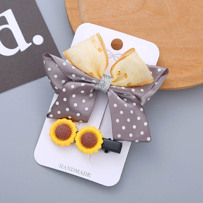 Wholesale 2PCS/Pack Girl's Hair Accessories Resin Bow Hairpin Two-Piece Sunflower Strawberry Cherry Cute Wave Dot Hairpin Set