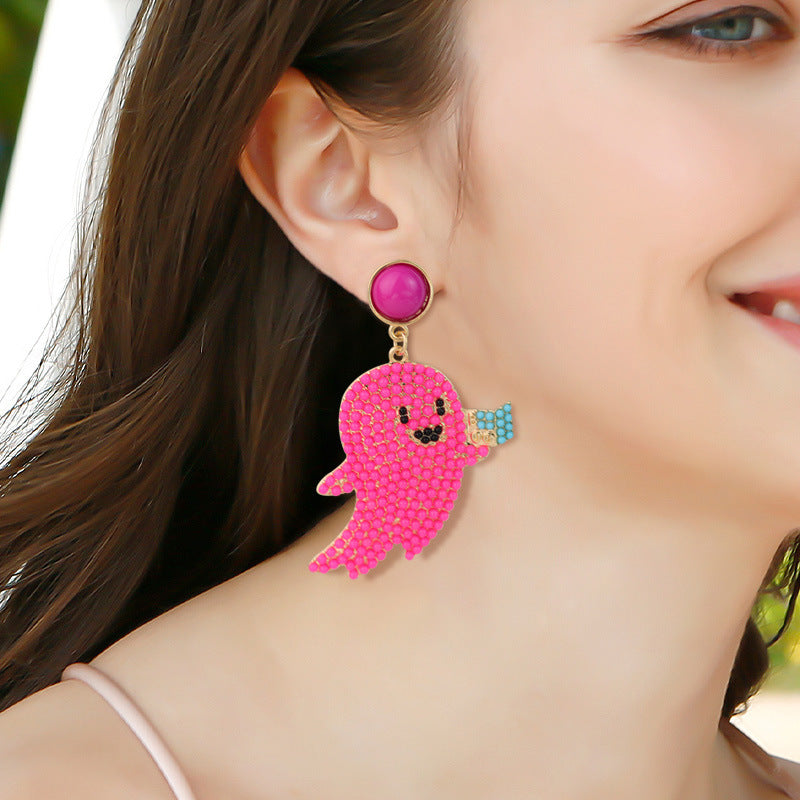 Wholesale Halloween Cute Cartoon Ghost Little Devil Rice Bead Earrings