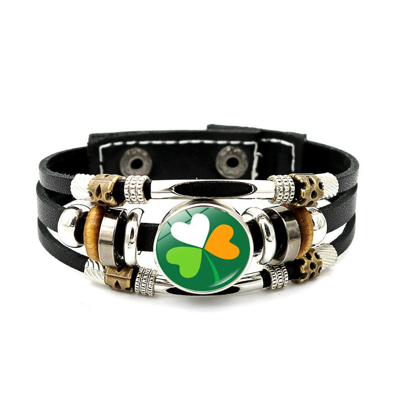 Wholesale Irish Flag Shamrock Alloy Bracelet