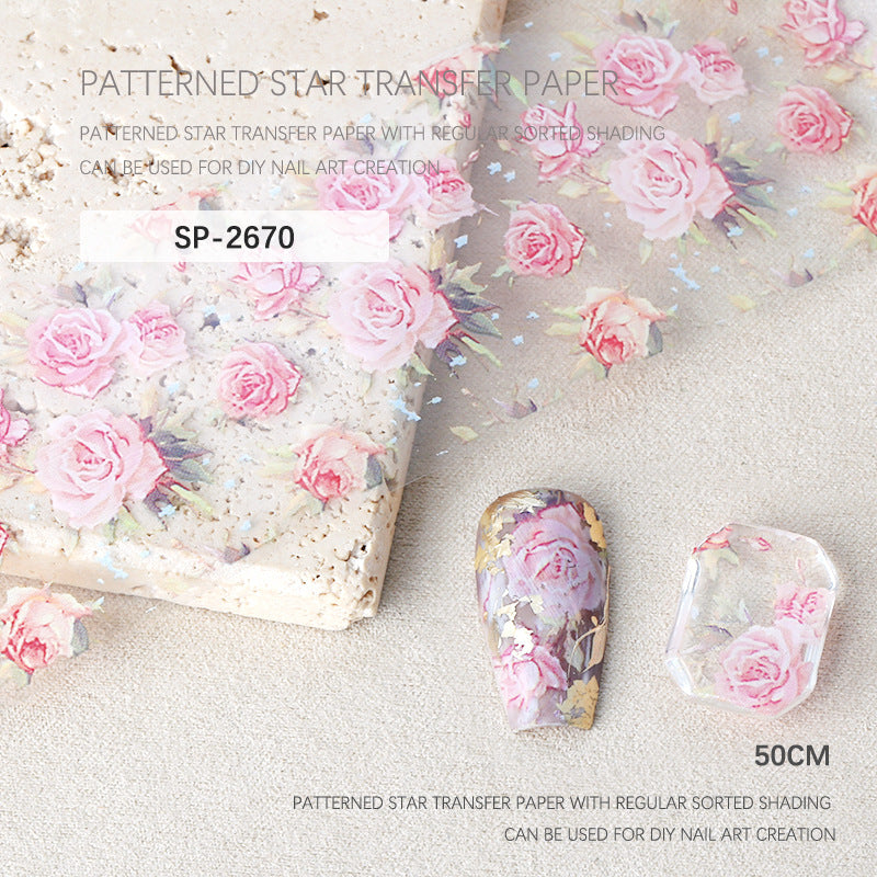 Wholesale Nail art starry sky paper transfer paper stickers palace rose flower transfer paper starry sky stickers rose flower starry sky stickers