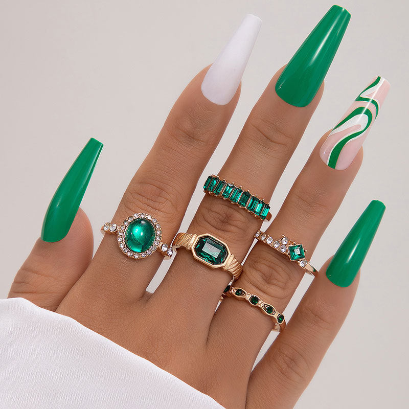 Wholesale Emerald Diamond Love Palm Alloy Ring Set