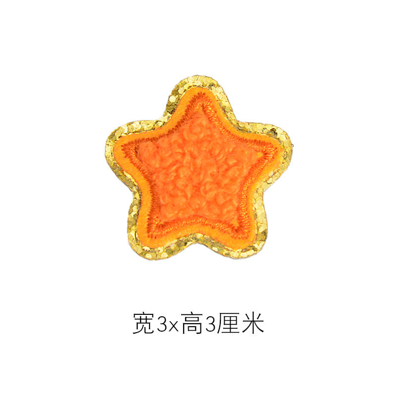 Wholesale Self Adhesive Towel Embroidery Patch Orange Heart With Gold Edge DIY Accessory For Hats Bags Shoes Decorative Accent