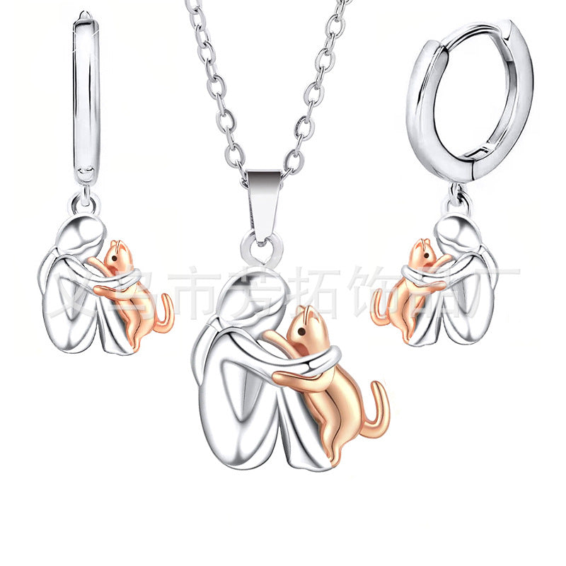 Wholesale Cute girl and dog embracing earrings