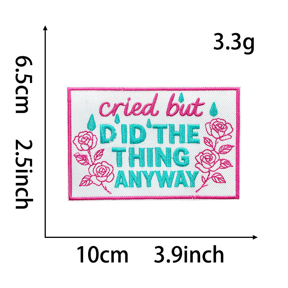 Wholesale Pink English Letter Gold Plaid Polyester Iron On Embroidered Patch DIY Craft Supply For Coat Decoration
