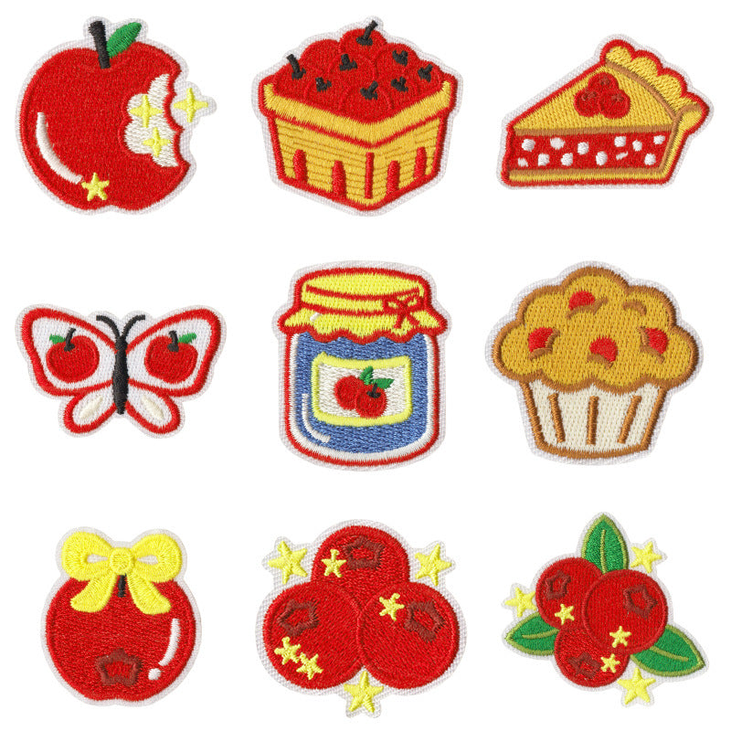 Wholesale Polyester Cotton Embroidered Cherry Patch Set Iron On Sew On Decorative Accent For ets School Uniforms And Bags