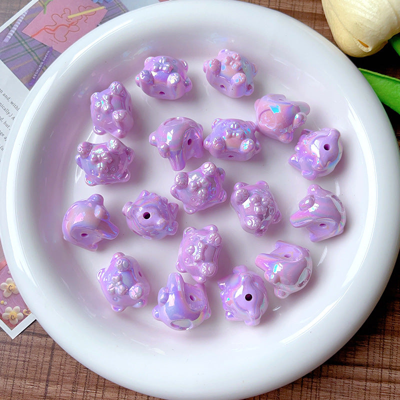 Wholesale 10pcs Solid Color  Plated AB Love Bear Straight Hole Acrylic Beads