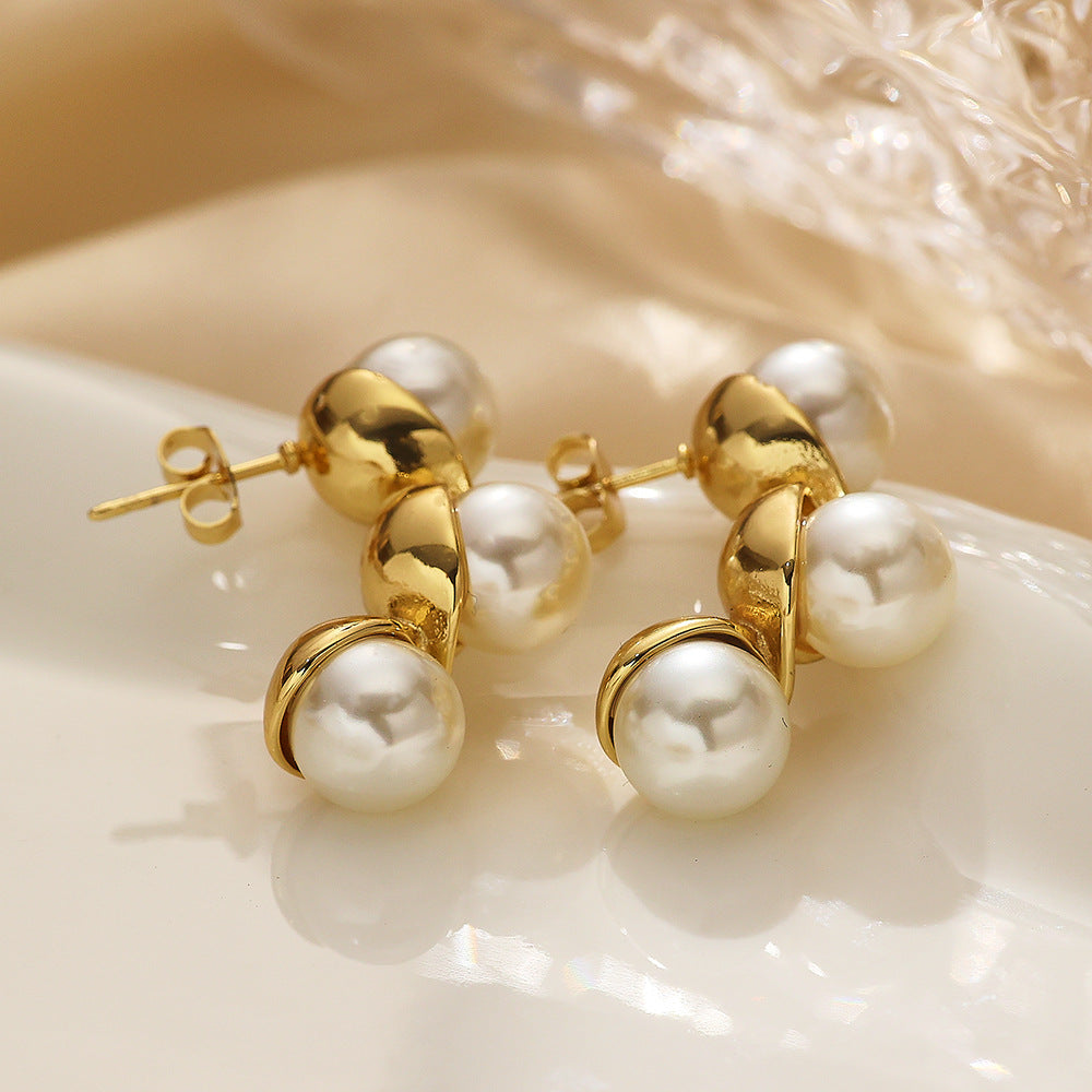 Wholesale Stainless Steel Versatile Fashion Pearl Titanium Steel Earrings