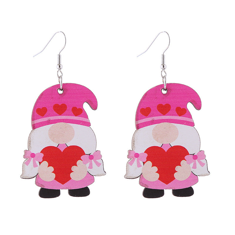 Wholesale Valentine's Day Pink Series Love Hot Air Balloon Dwarf Wooden Earrings