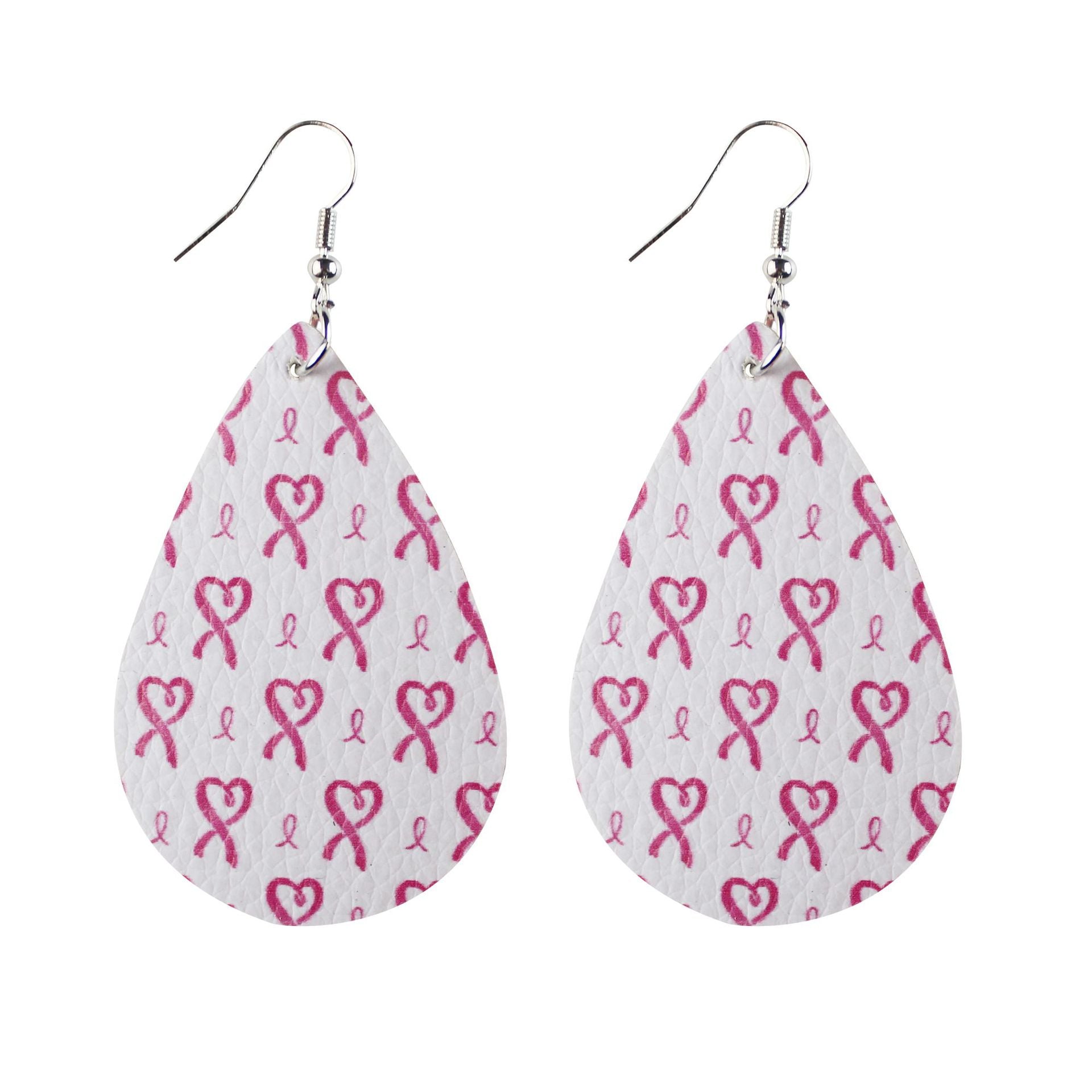 Wholesale  16 Pair Pink Ribbon Faux Leather Drop Earrings Women Breast Pendant Earrings