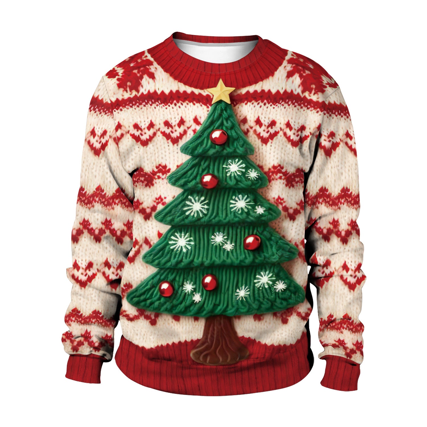 Wholesale Christmas New Snowman Christmas Tree Imitation Sweater Pattern 3D Digital Printing Round Neck Sweatshirt