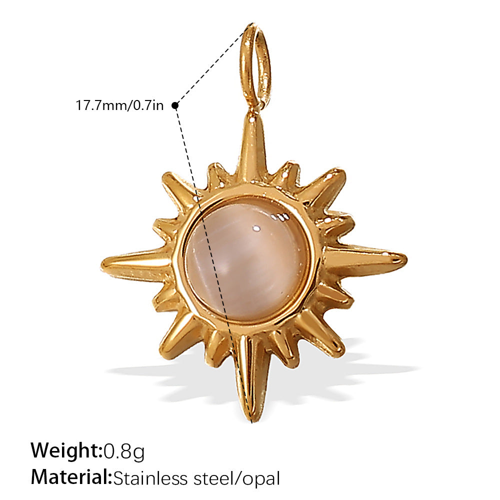 Wholesale Stainless steel 18K gold-plated geometric colorful gemstone rectangular star pendant necklace