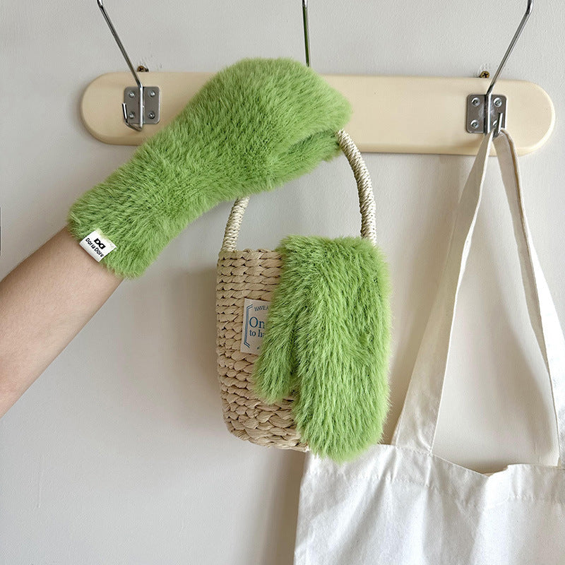 Wholesale Candy Colored Soft Glutinous Plush Autumn and Winter Thickened Mittens