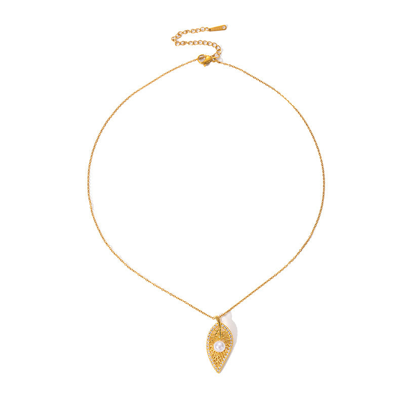 New leaf pearl stainless steel necklace