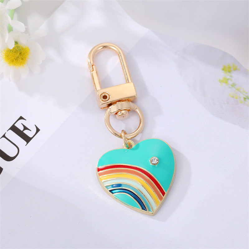 Wholesale 5pcs Diamond Heart Rainbow Alloy Keychains