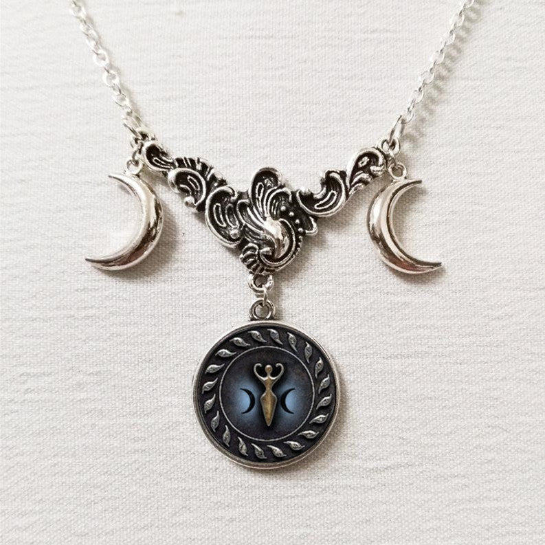 Wholesale  Triple Moon Goddess Crescent Crystal Glass Pendant Necklace Handmade Ladies Jewelry Gifts