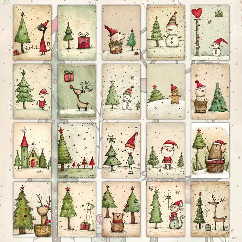 Wholesale 20pcs/pack  Retro Style Cute Animal Christmas Tree Greeting Cards