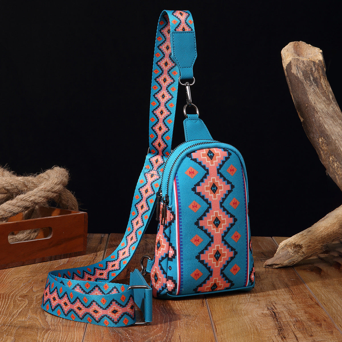 卸売ヴィンテージ アステカ キャンバス プリント ボヘミアン チェスト バッグ クロスボディ バッグ