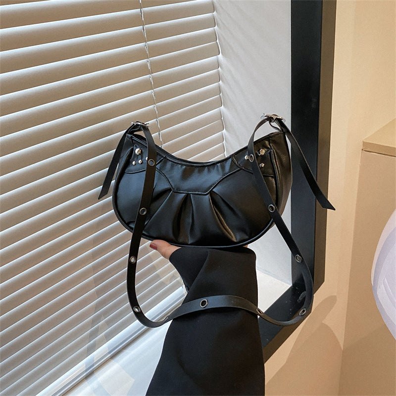 Wholesale Pink Folded Rivets PU Shoulder Messenger Bag