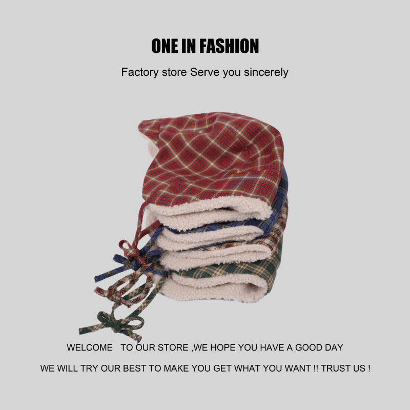 Wholesale Polyester Plaid Warm Lamb Wool Ear Protectors