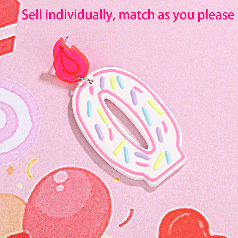 Wholesale personality design single number 0-7 donut birthday candle earrings