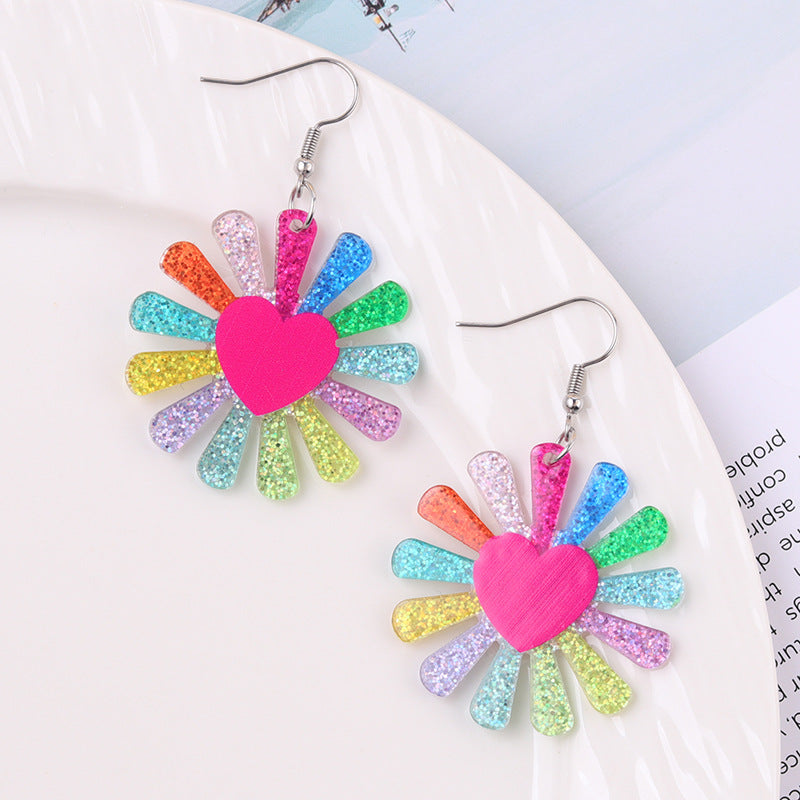 Resort style flower rainbow slippers acrylic stud earrings