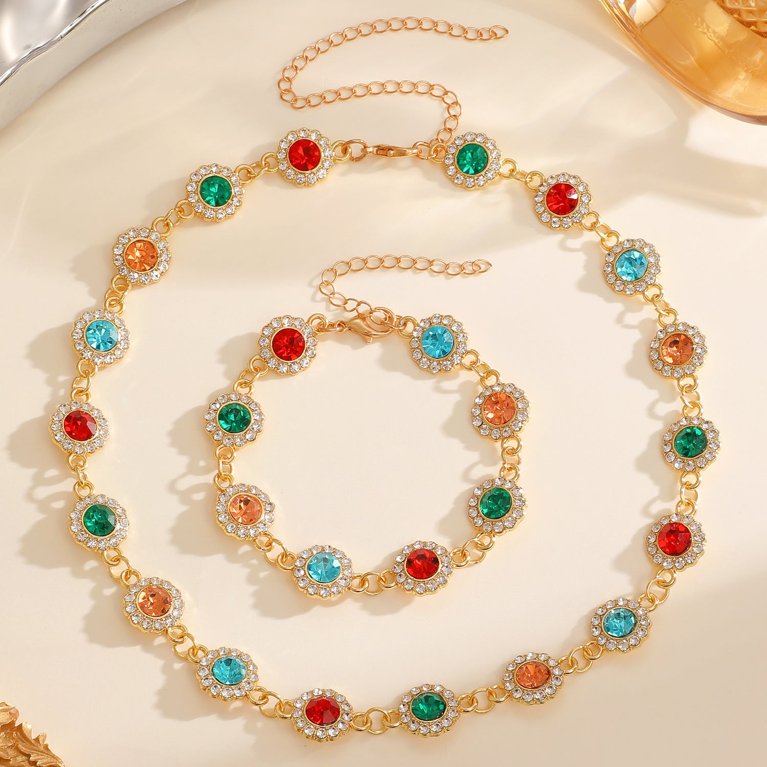 Wholesale French retro color dopamine diamond sunflower necklace