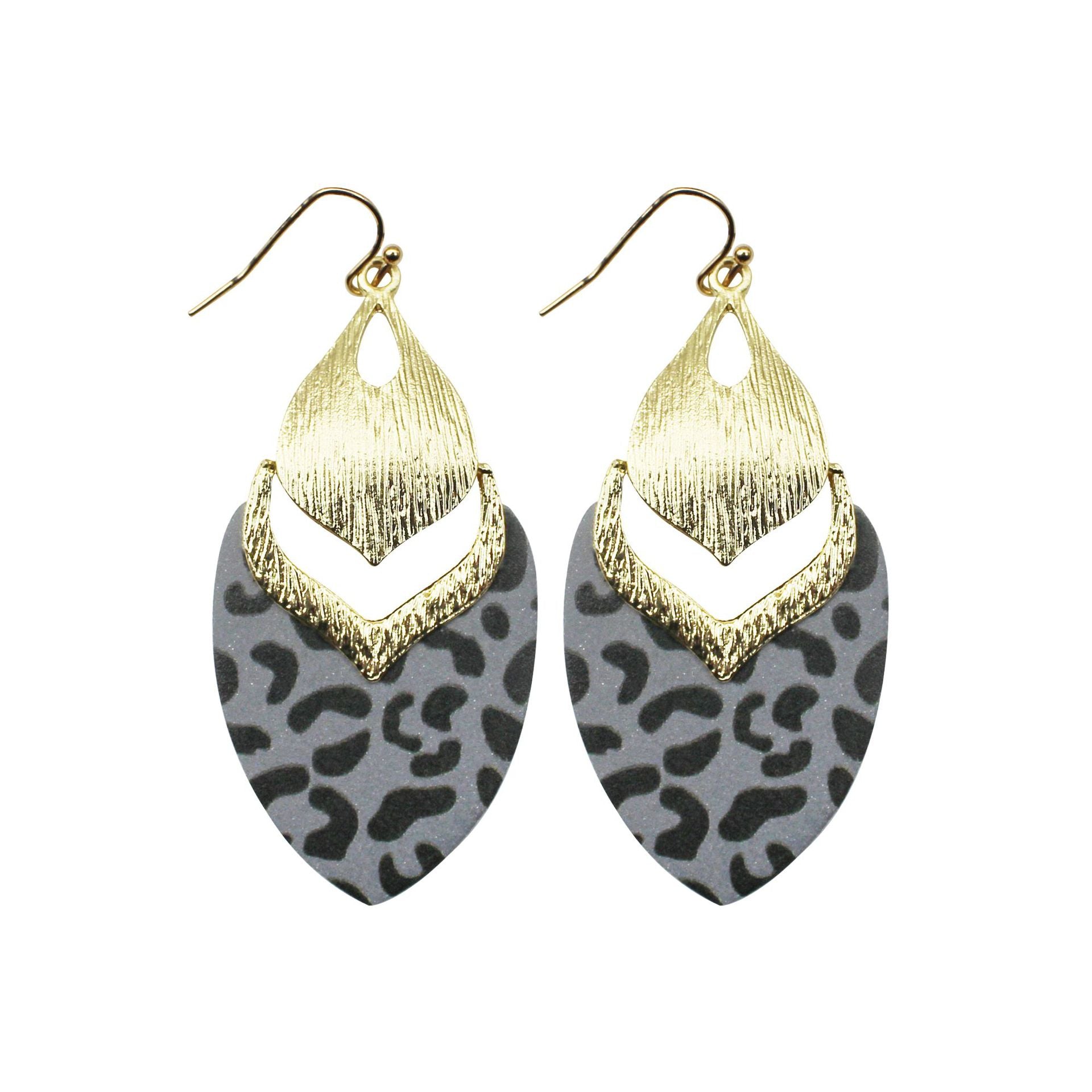 Wholesale Alloy Wood Board Reflective Leather Leopard Print Earrings