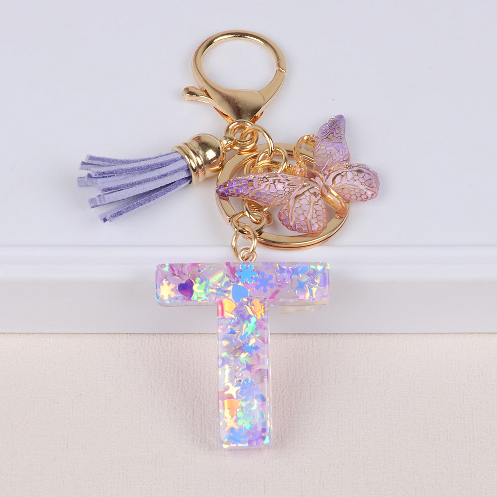 卸売スノーフレークラブスパンコールレター樹脂キーホルダー