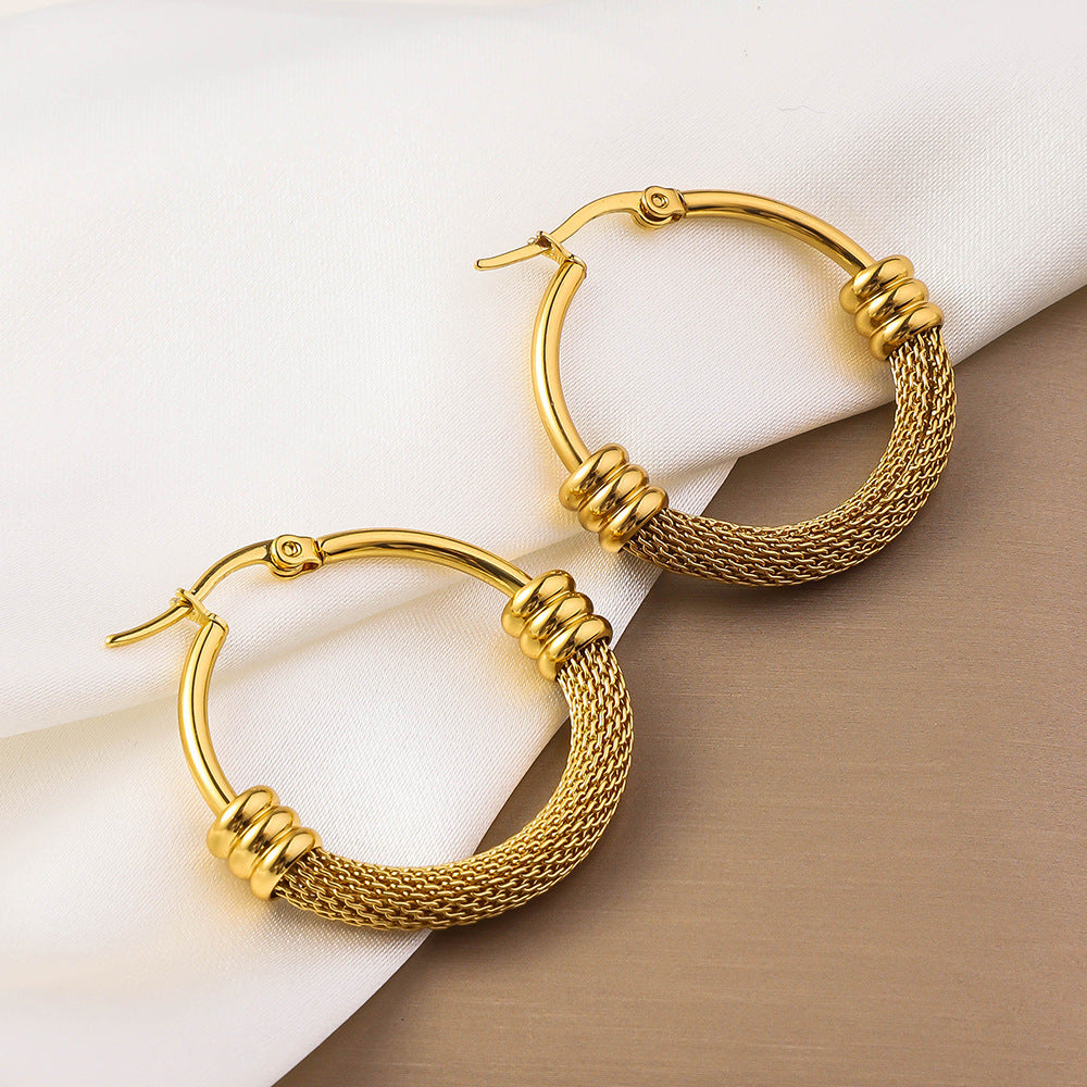 Wholesale Circle Mesh Plated 18K Furnace Gold Non Fading Gold Stainless Steel Earrings
