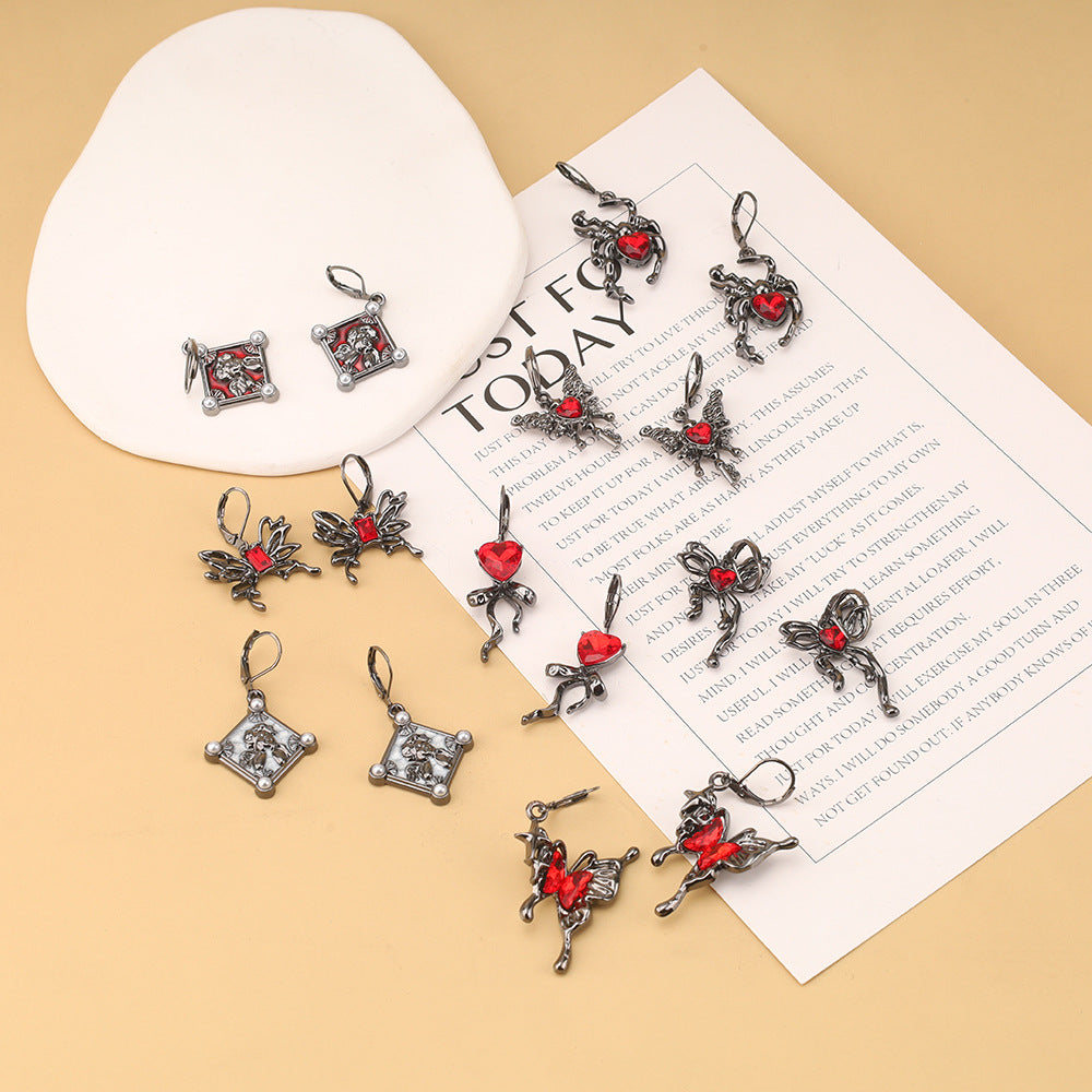 Wholesale Dark Gothic Red Love Cross Butterfly Earrings