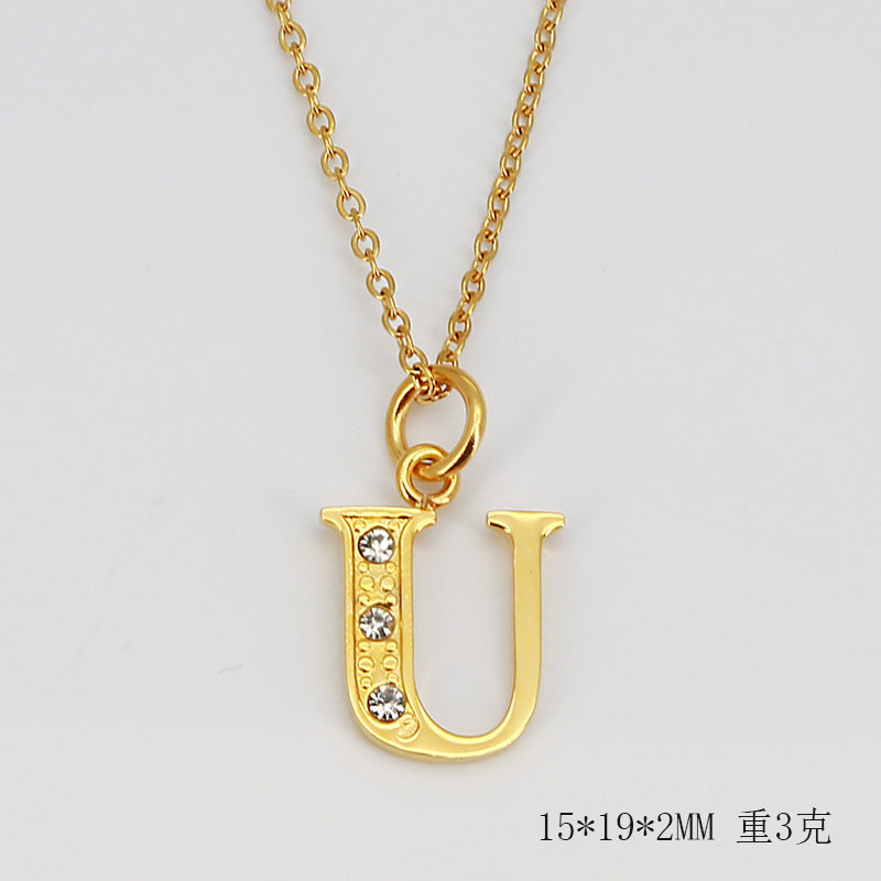 Wholesale Titanium Steel Diamond Letter Necklace Clavicle Chain