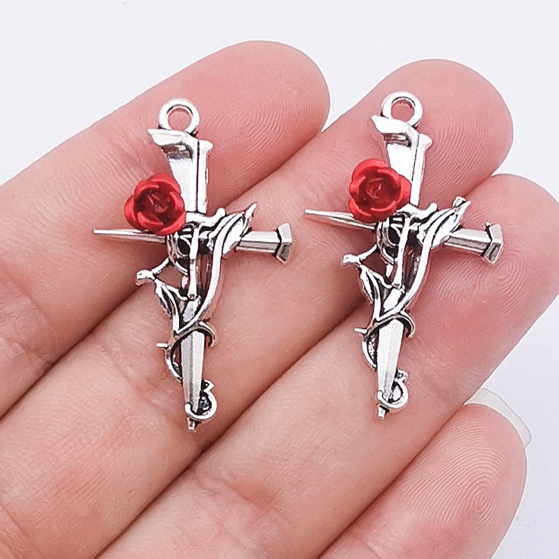 Wholesale 30PCS New Thorn Rose Cross DIY Zinc Alloy Pendant