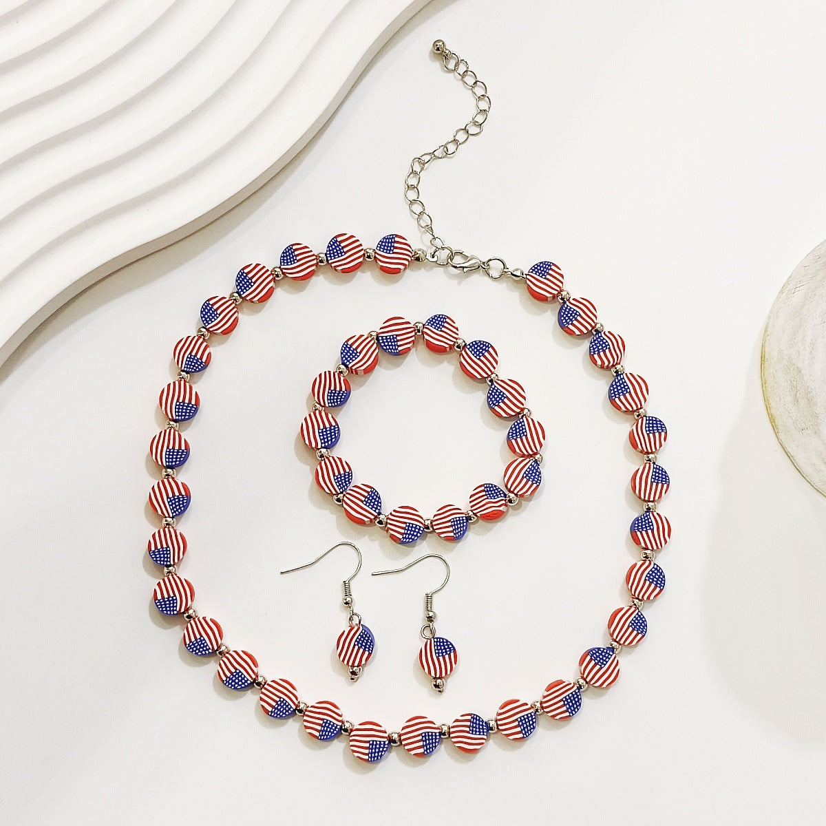 Wholesale Creative Geometric American Flag Beaded Bracelet Earrings Necklace