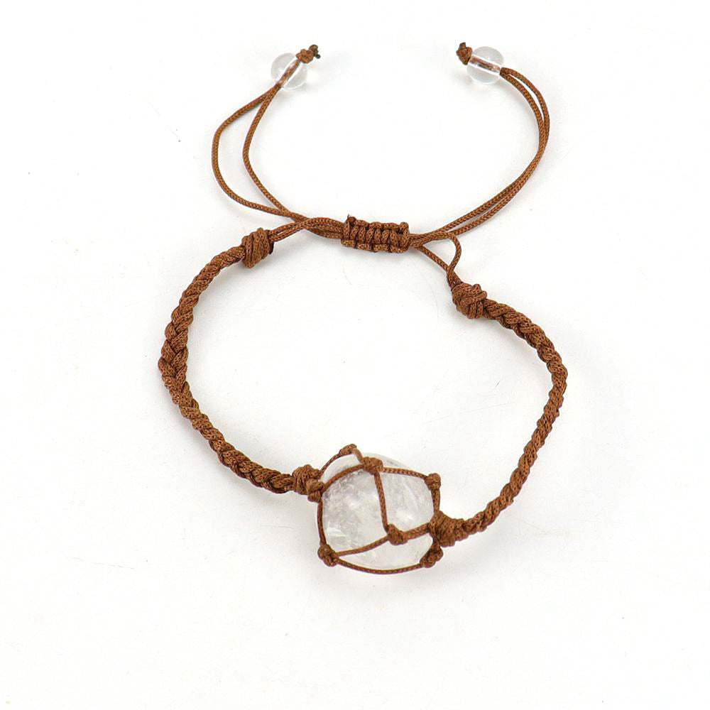Wholesale Hand-woven Brown Jade Line Crystal Amethyst Stone Net Pocket Adjustable Bracelet