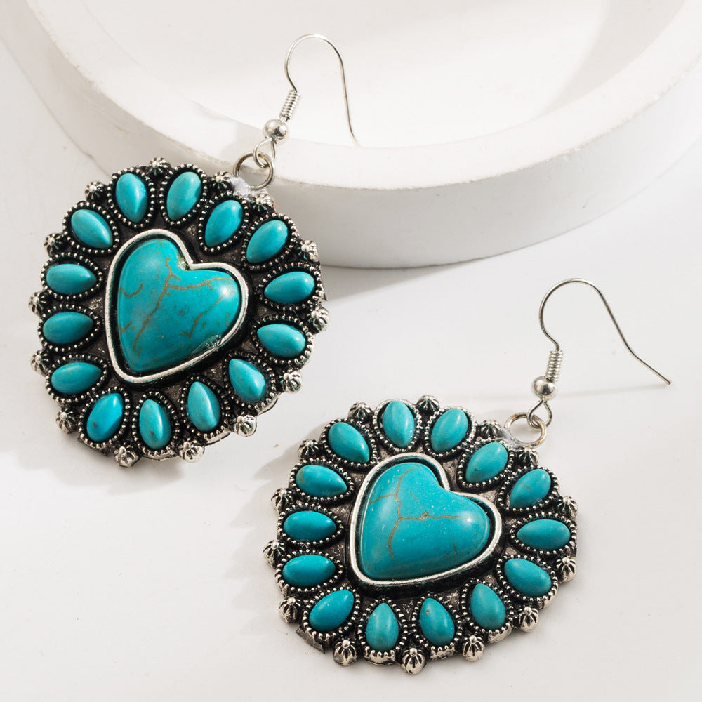 Wholesale Turquoise Heart Retro Ethnic Style Earrings