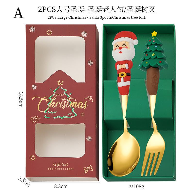 Wholesale Cartoon Christmas Dessert Fork and Spoon Cutlery Set