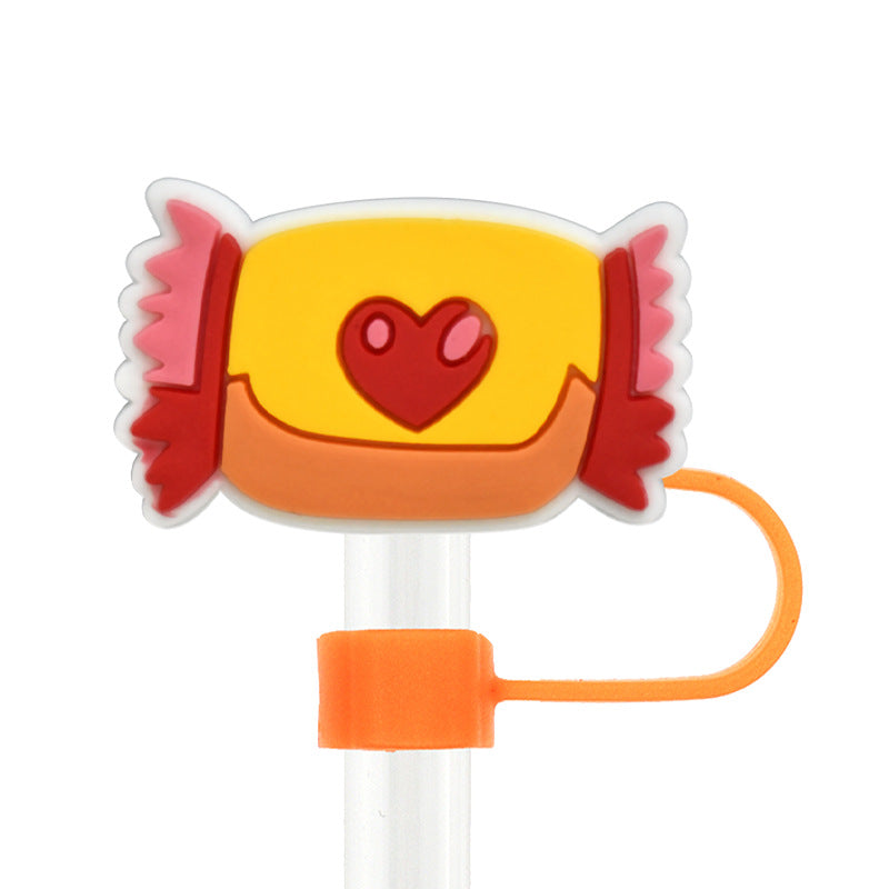 Wholesale Random 100pcs Valentine' s Day  Universal 10mm Reusable Soft Glue Straw Tube Cap