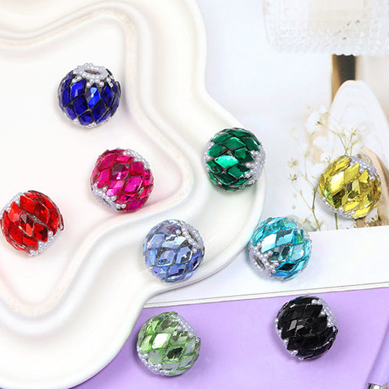 Wholesale 5pcs coloured diamond-studded round flower beads