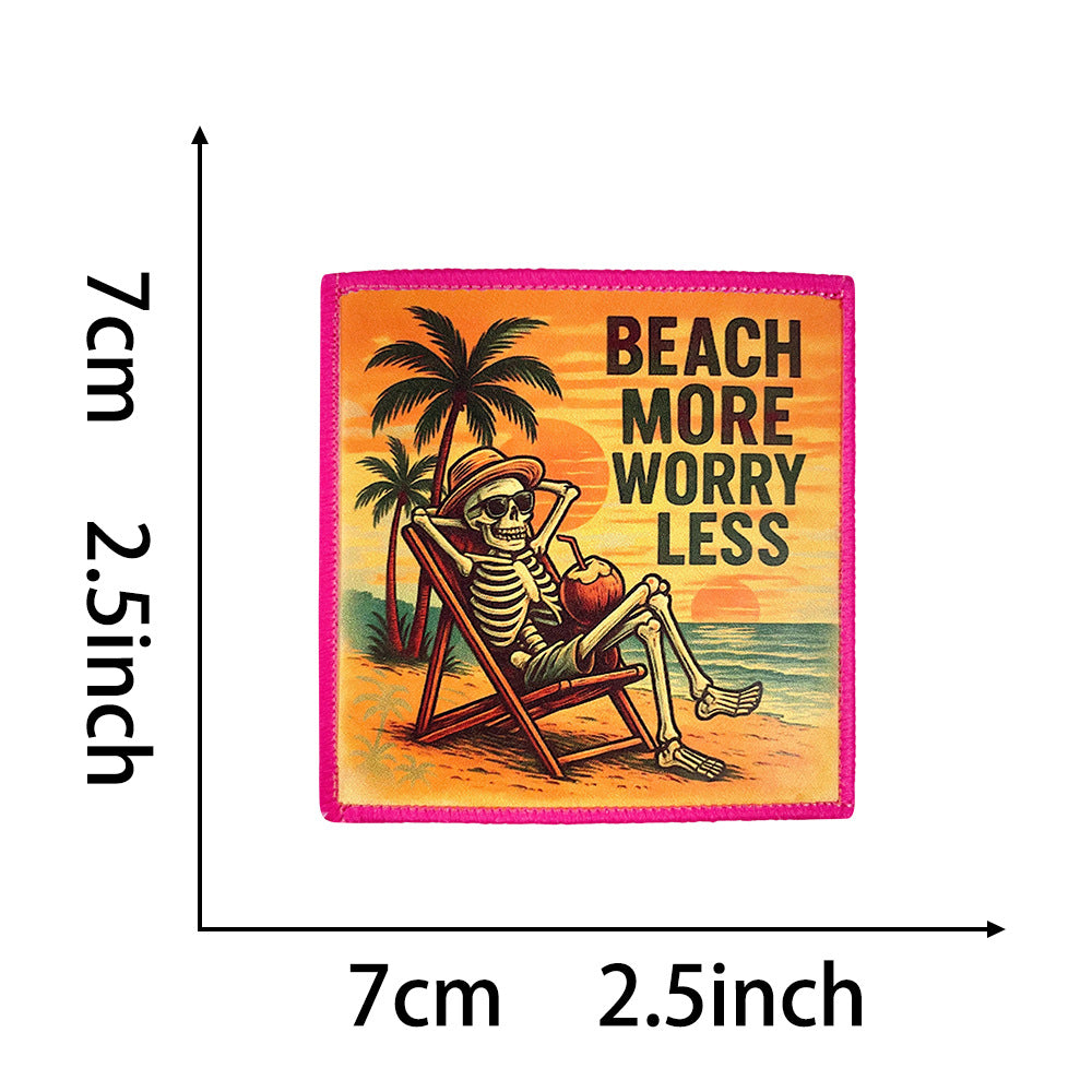 Wholesale Chic Skull Coffee Mom Beach Embroidered Patches Towel Embroidery With Hot Melt Adhesive Back DIY Craft Supplies For Clothing Bags And Home Decor