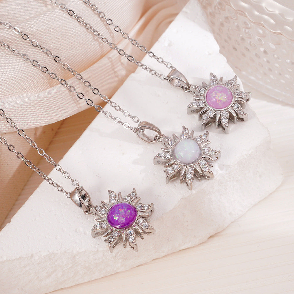 Wholesale Gold plated sun pendant with micro inlaid zircon necklace