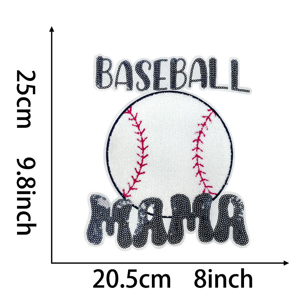 Wholesale Baseball Mama Sparkling Sequin Embroidered Patch Red Glue Backing Stylish Coat Decoration Fashion Sew On Accessory