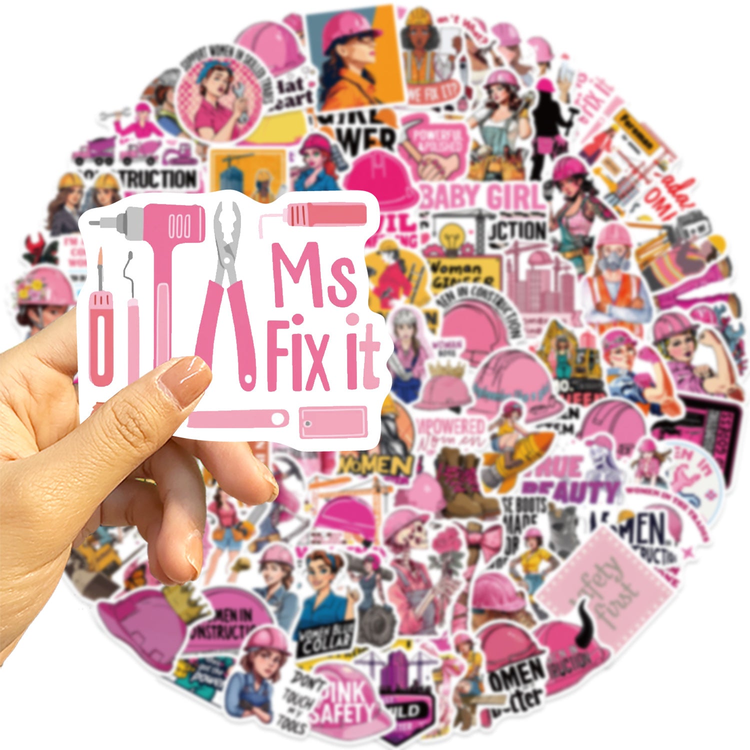 Wholesale 100 Pink Cartoon Safety Helmet Stickers DIY Waterproof