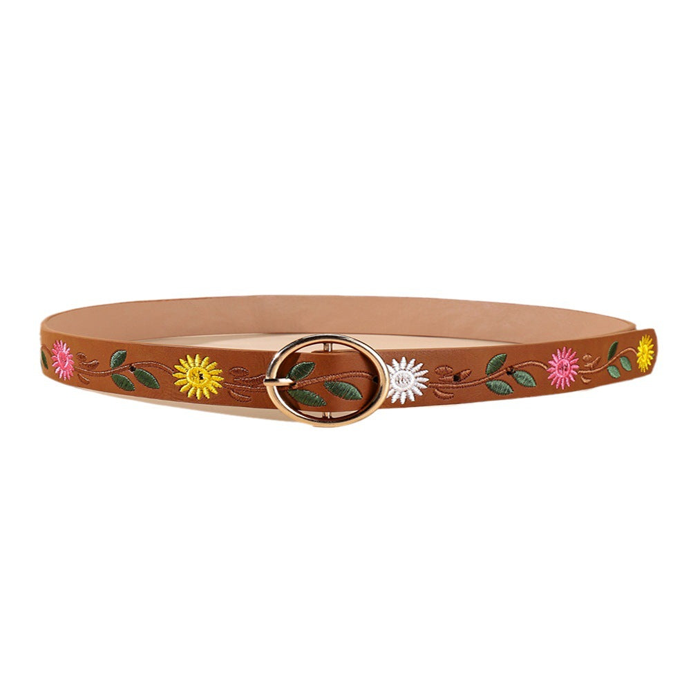 Wholesale Chrysanthemum embroidered back buckle belt