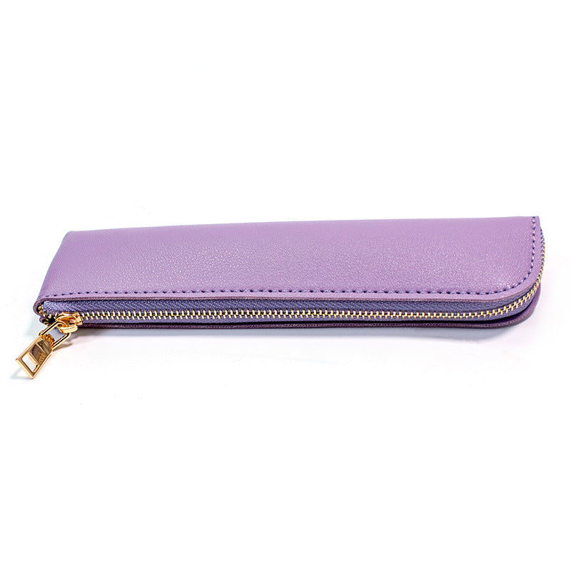 Wholesale Solid color leather large capacity pencil case