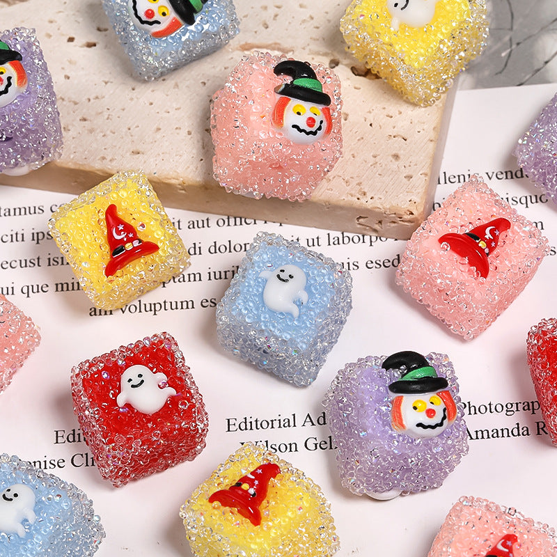 Wholesale 5pcs/pack Rhinestone Halloween Pumpkin Skull Square Sugar Beads