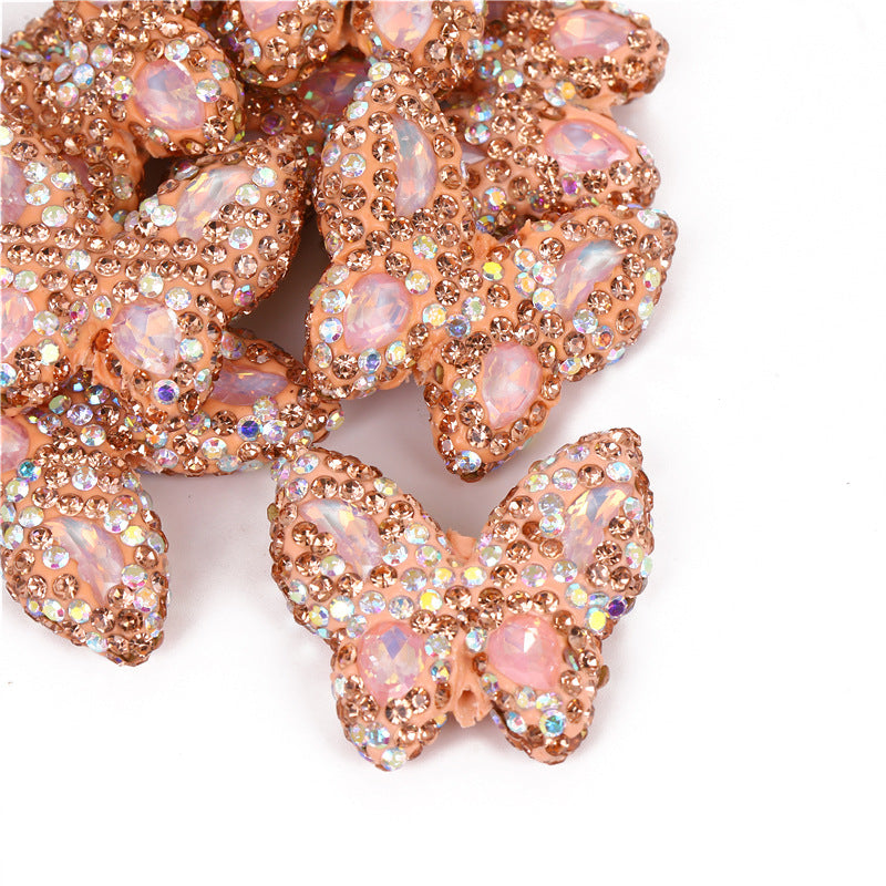 Wholesale diy rhinestone zircon clay butterfly vertical beads
